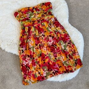 Strapless Ruched Babydoll Floral Dress